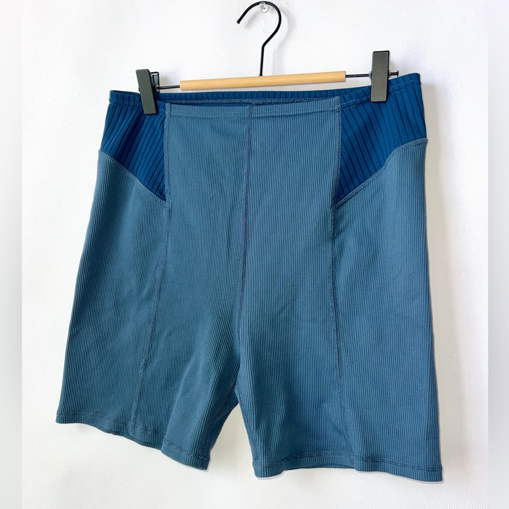 For Love And Lemons Dani Womens Ribbed ColorBlock Bike Shorts‎ Blue Size XL